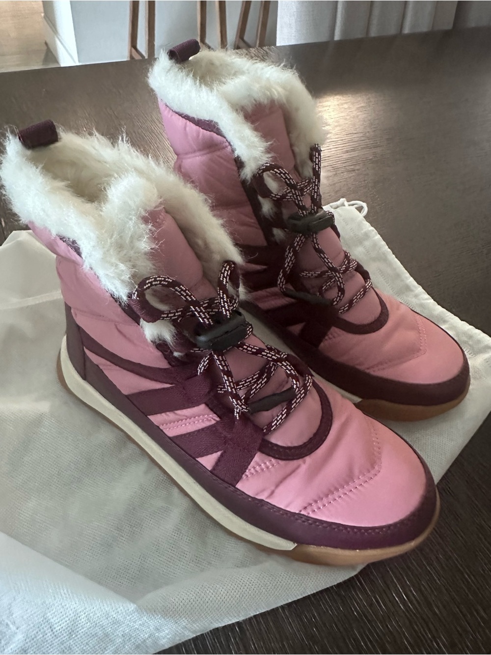 Sorel Kids Pink and Burgundy Faux-Fur Winter Boots